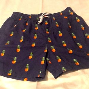 Mens Pineapple Print Drawstring Swim Trunks